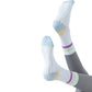 Anna-Kaci 3-Pack Women's Cotton Crew Socks with Color Block Toes Striped Cuffs and Non-Slip Grip Soles