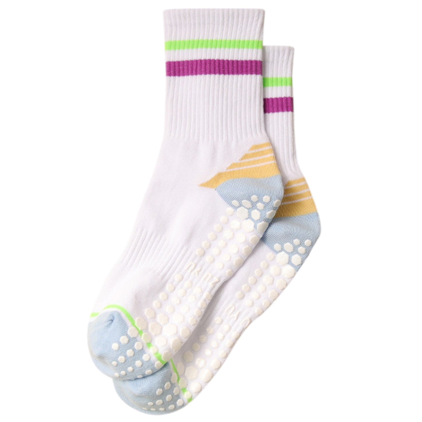 Anna-Kaci 3-Pack Women's Cotton Crew Socks with Color Block Toes Striped Cuffs and Non-Slip Grip Soles