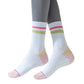 Anna-Kaci 3-Pack Women's Cotton Crew Socks with Color Block Toes Striped Cuffs and Non-Slip Grip Soles