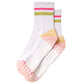 Anna-Kaci 3-Pack Women's Cotton Crew Socks with Color Block Toes Striped Cuffs and Non-Slip Grip Soles