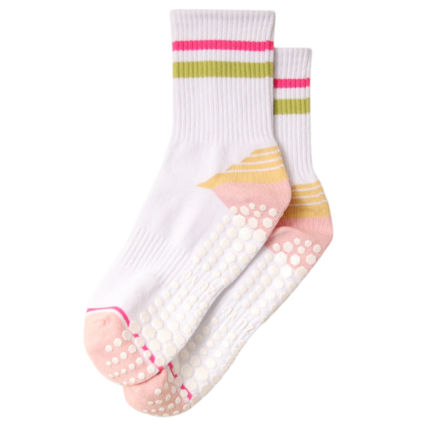 Anna-Kaci 3-Pack Women's Cotton Crew Socks with Color Block Toes Striped Cuffs and Non-Slip Grip Soles