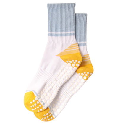 Anna-Kaci 3-Pack Women's Cotton Crew Socks with Color Block Toes Striped Cuffs and Non-Slip Grip Soles