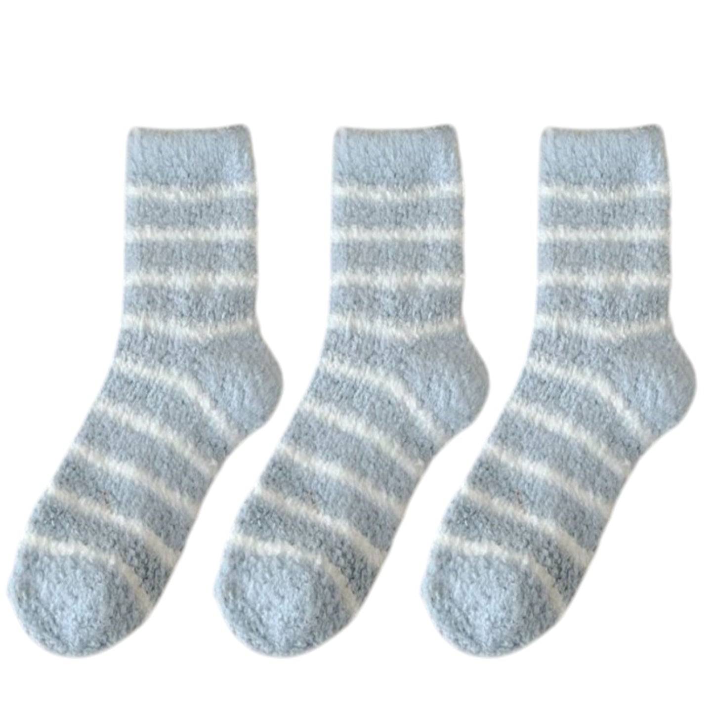 Anna-Kaci 3 Pairs Plush Crew Socks with Cozy Striped Design