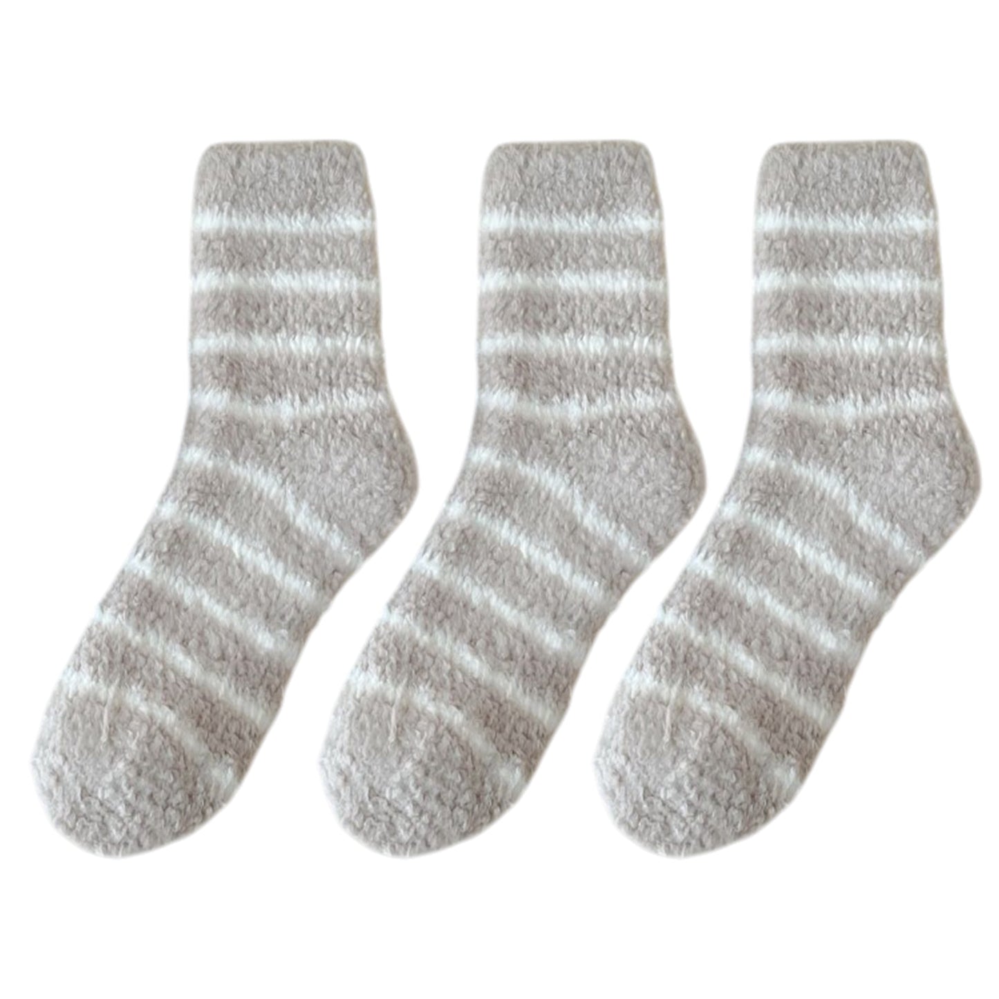 Anna-Kaci 3 Pairs Plush Crew Socks with Cozy Striped Design