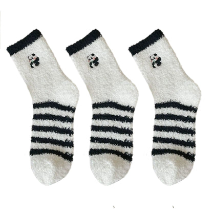 Anna-Kaci 3 Pairs Cozy Fluffy Crew Socks with Cute Panda Embroidery and Fun Pattern Designs