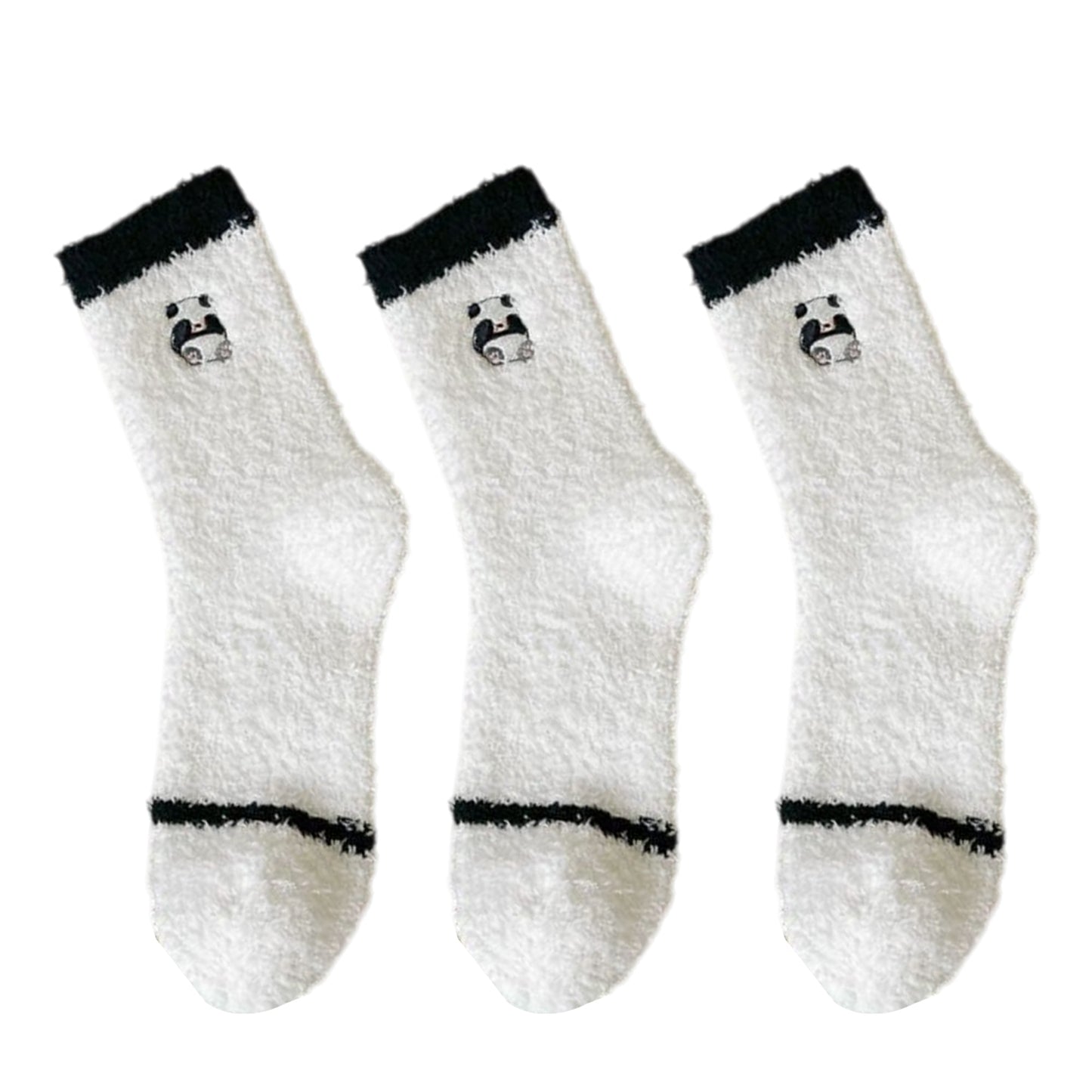 Anna-Kaci 3 Pairs Cozy Fluffy Crew Socks with Cute Panda Embroidery and Fun Pattern Designs