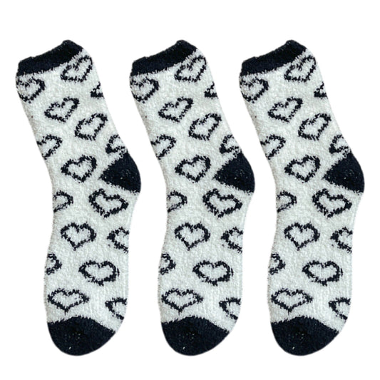 Anna-Kaci 3 Pairs Cozy Fluffy Crew Socks with Heart Pattern Design for Women