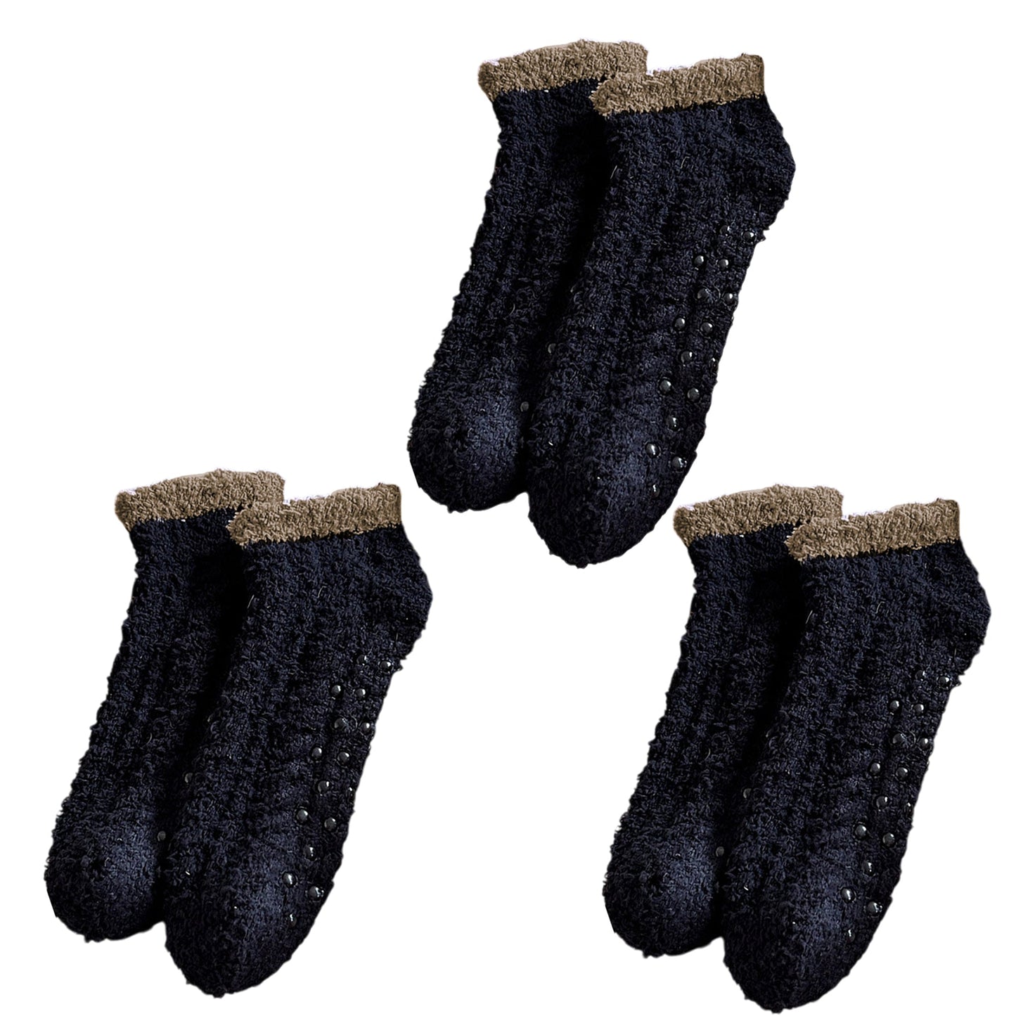 Anna-Kaci 3 Pairs Plush Anti-Slip Fuzzy Ankle Socks with Soft Cuff Trim