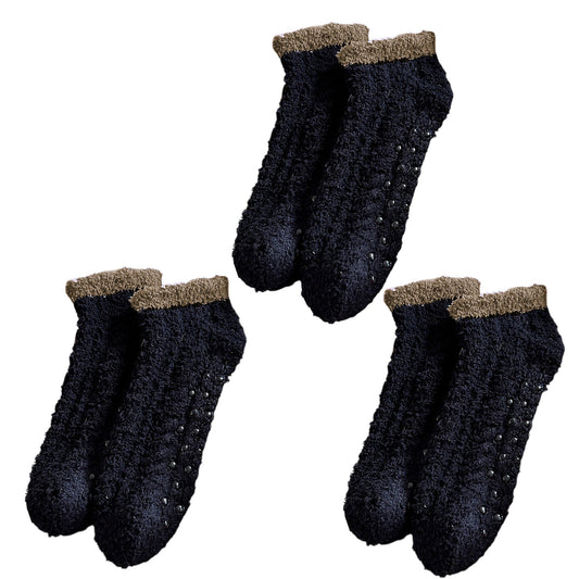 Anna-Kaci 3 Pairs Plush Anti-Slip Fuzzy Ankle Socks with Soft Cuff Trim