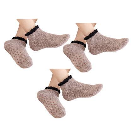 Anna-Kaci 3 Pairs Plush Anti-Slip Fuzzy Ankle Socks with Soft Cuff Trim