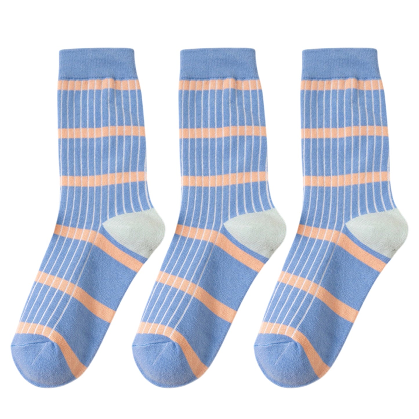 Anna-Kaci 3 Pairs Women's Mid-Calf Striped Casual Cotton Socks