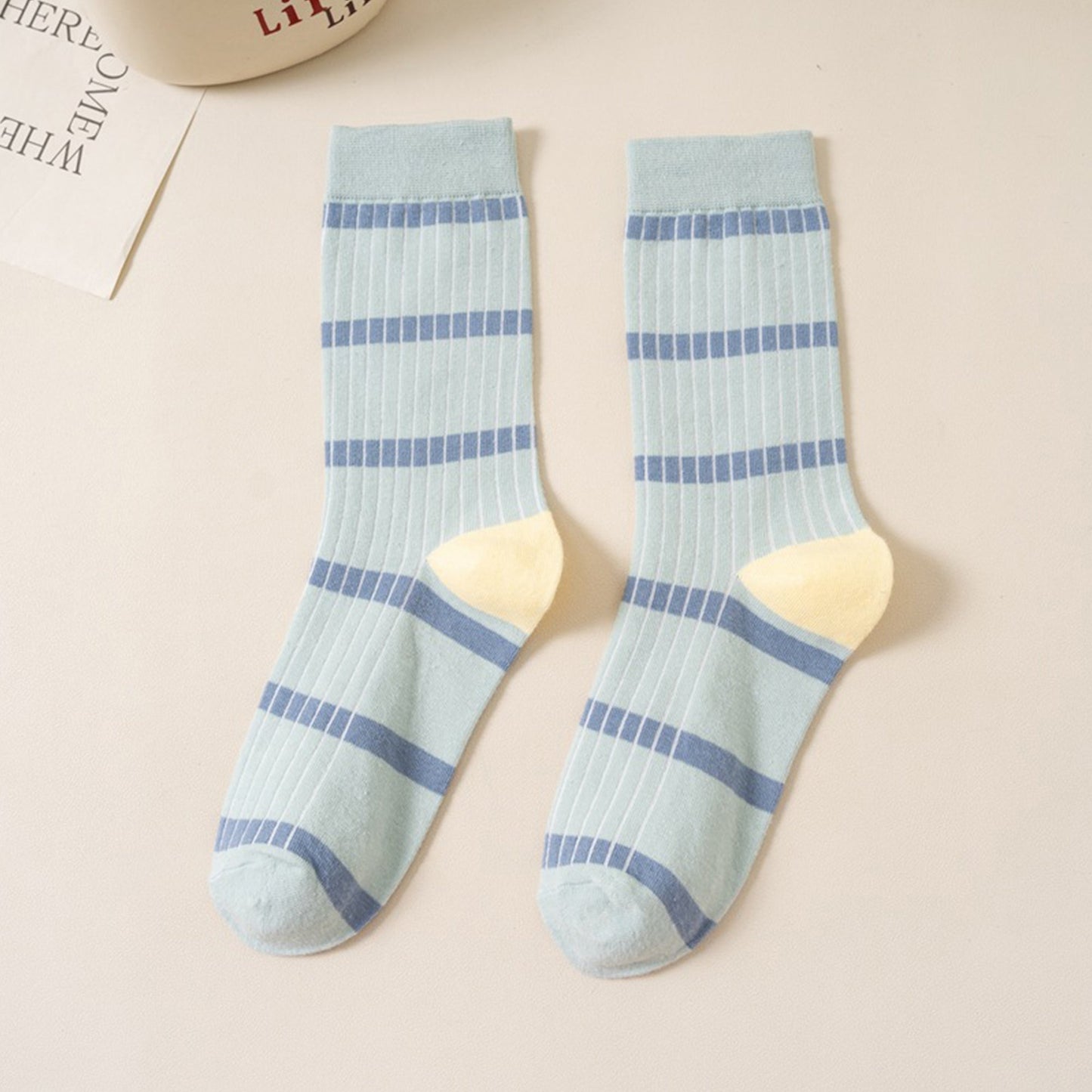 Anna-Kaci 3 Pairs Women's Mid-Calf Striped Casual Cotton Socks
