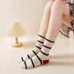 Anna-Kaci 3 Pairs Women's Mid-Calf Striped Casual Cotton Socks