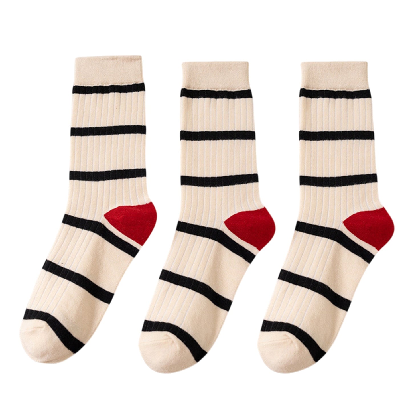 Anna-Kaci 3 Pairs Women's Mid-Calf Striped Casual Cotton Socks