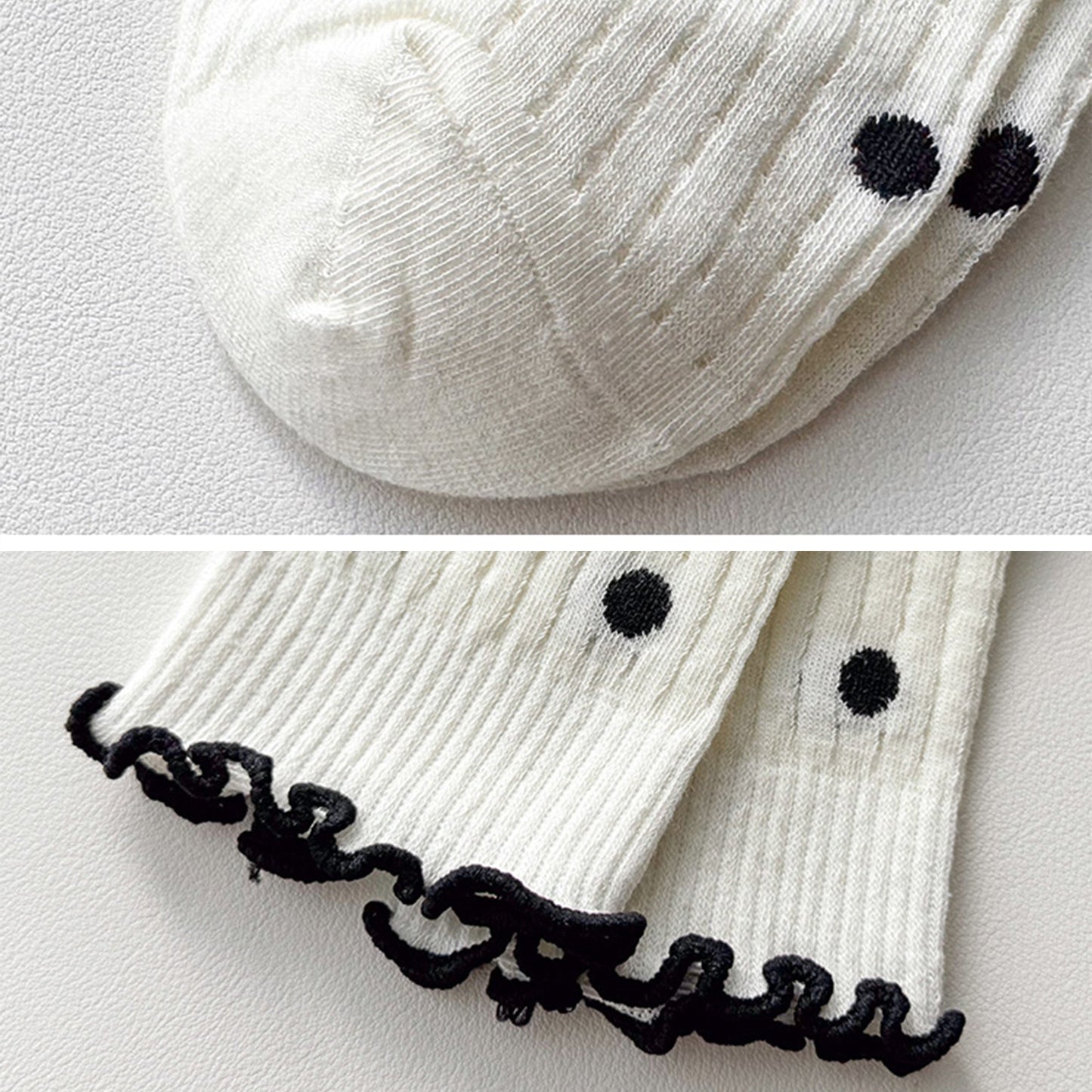 Anna-Kaci 3 Pairs Women's Mid-Calf Polka Dot Socks with Lettuce Edge Cuff