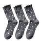 Anna-Kaci 3 Pairs Women's Mid-Calf Polka Dot Socks with Lettuce Edge Cuff