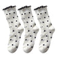 Anna-Kaci 3 Pairs Women's Mid-Calf Polka Dot Socks with Lettuce Edge Cuff