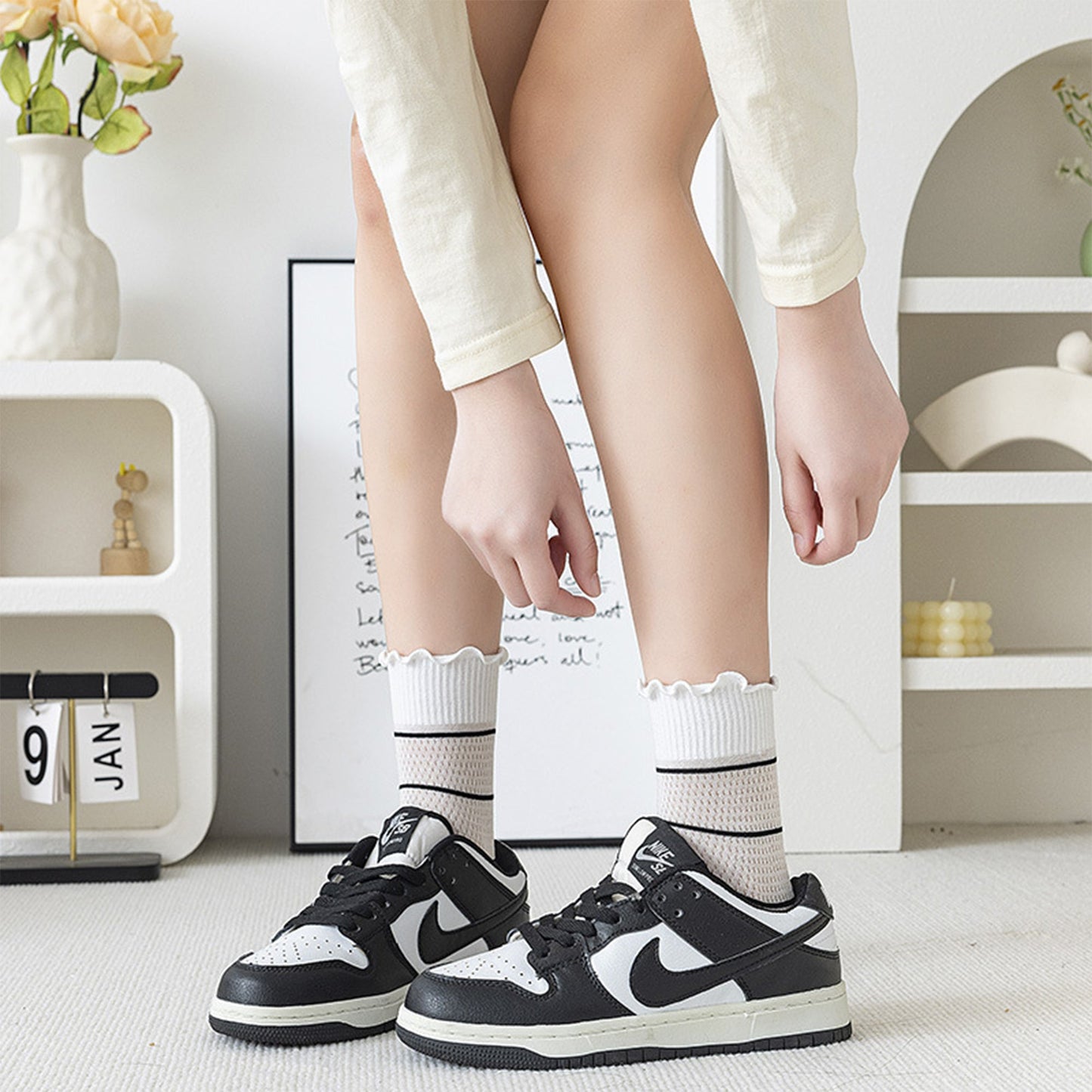 Anna-Kaci 3 Pairs Women's Sheer Mesh Socks with Bow and Stripe Patterns and Ruffled Cuff