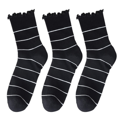 Anna-Kaci 3 Pairs Women's Sheer Mesh Socks with Bow and Stripe Patterns and Ruffled Cuff