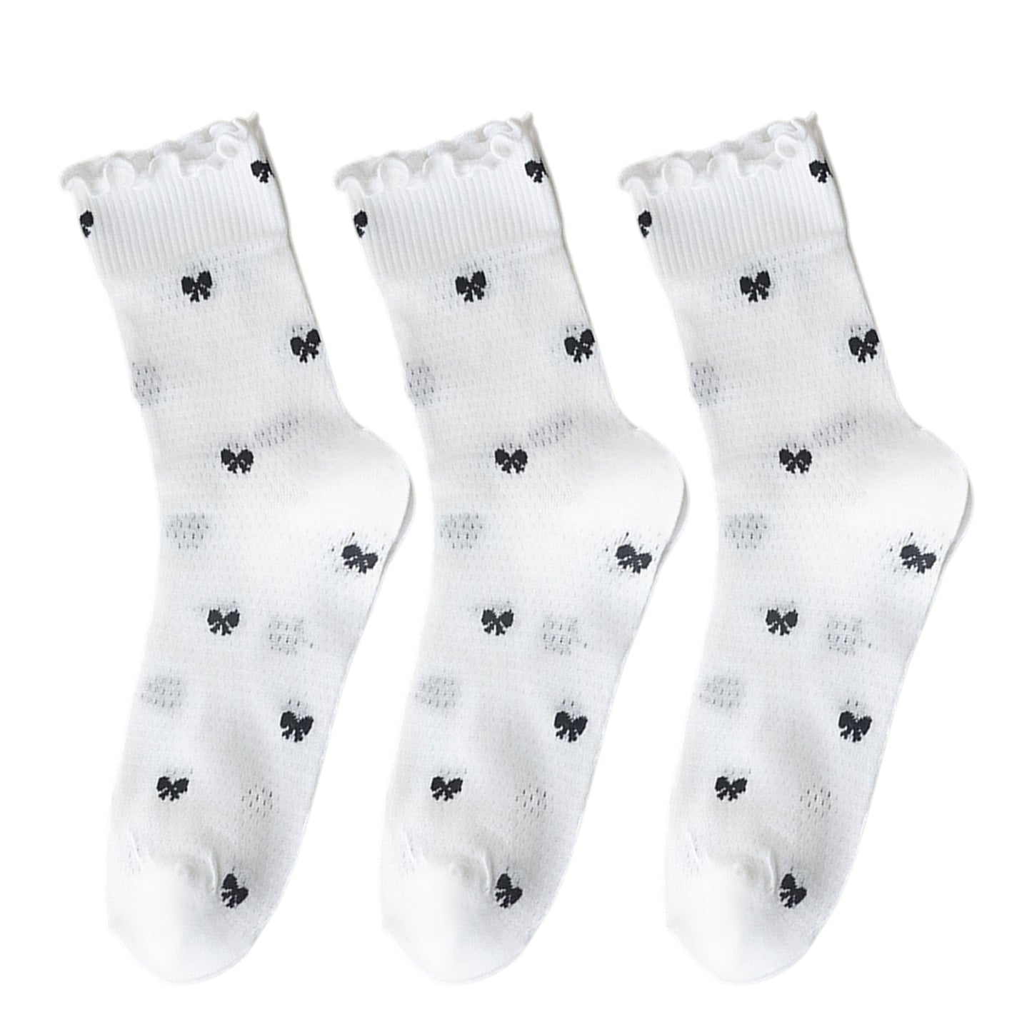 Anna-Kaci 3 Pairs Women's Sheer Mesh Socks with Bow and Stripe Patterns and Ruffled Cuff
