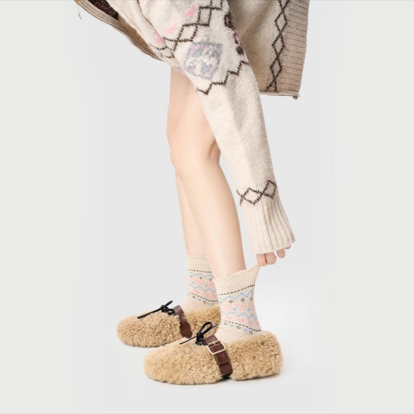 Anna-Kaci Women's 3-Pair Pack Crew Socks with Heart and Bow Pattern Knit Design Perfect for Gifting and Everyday Wear