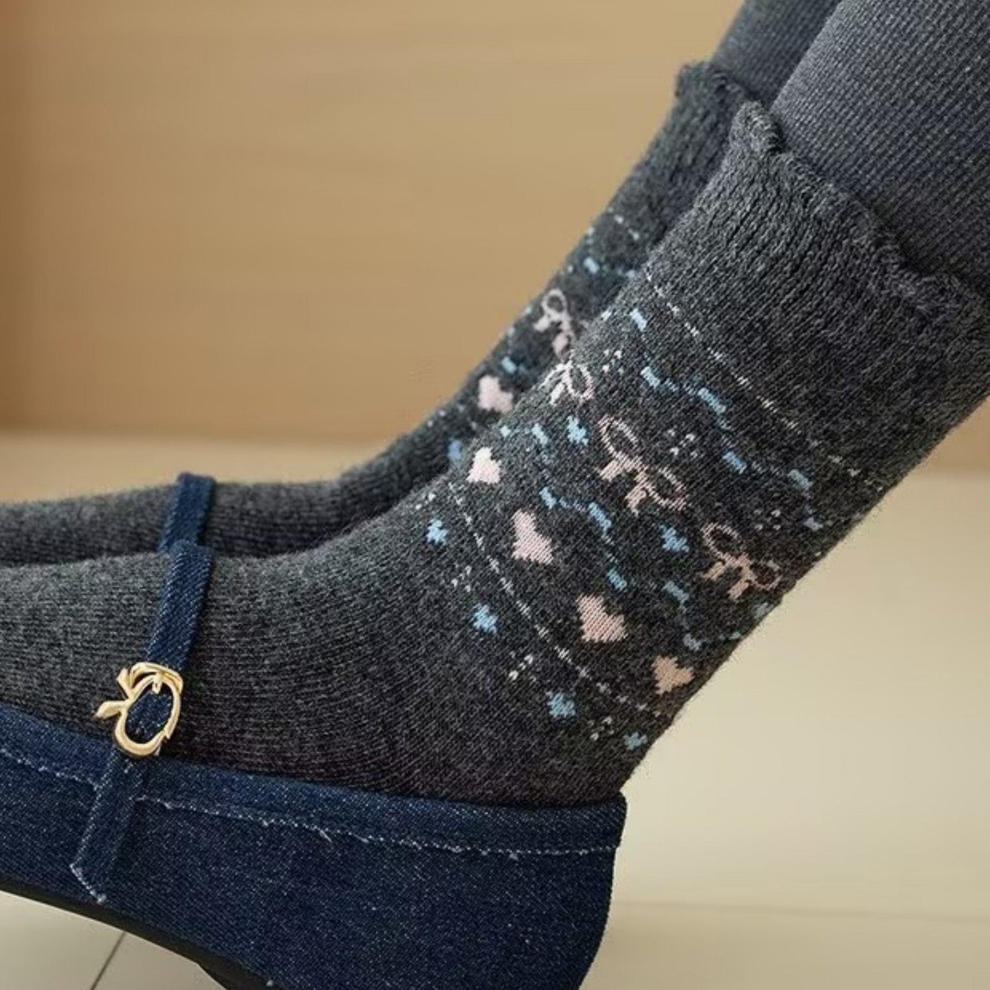 Anna-Kaci Women's 3-Pair Pack Crew Socks with Heart and Bow Pattern Knit Design Perfect for Gifting and Everyday Wear