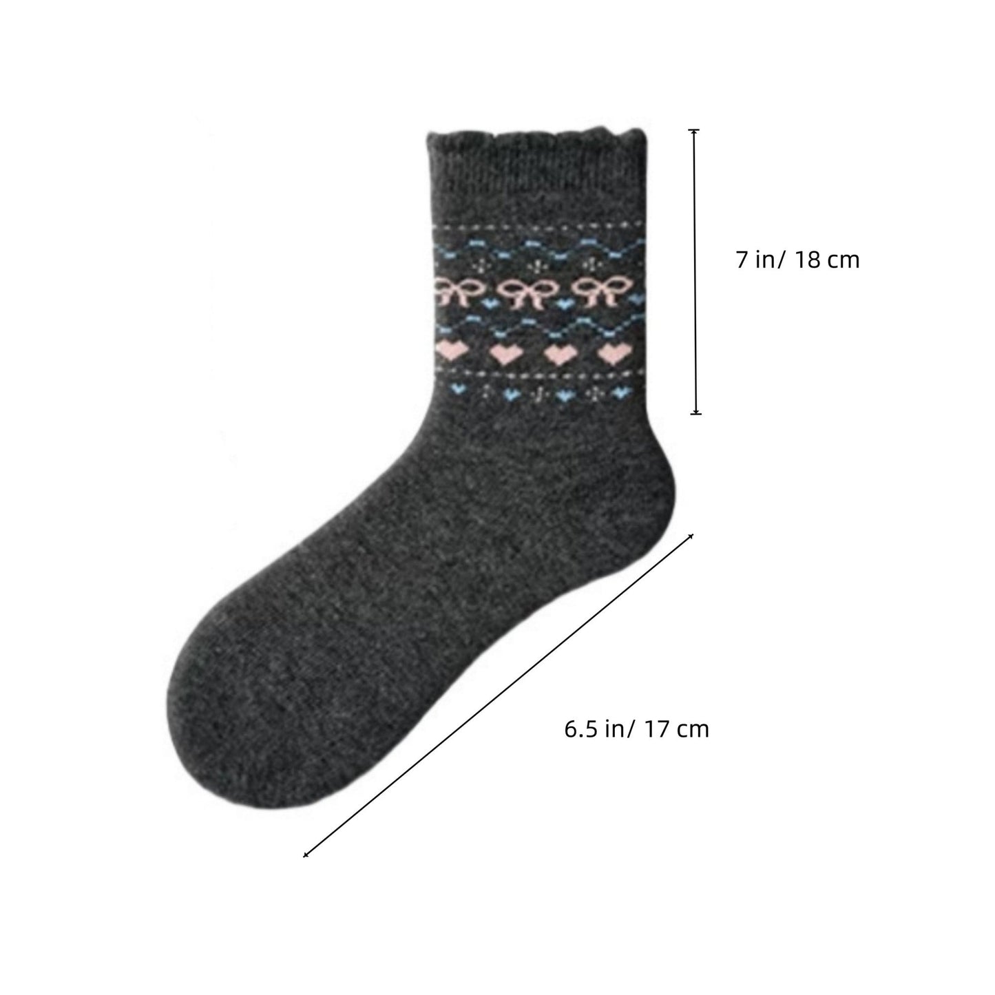 Anna-Kaci Women's 3-Pair Pack Crew Socks with Heart and Bow Pattern Knit Design Perfect for Gifting and Everyday Wear