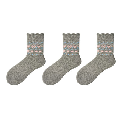 Anna-Kaci Women's 3-Pair Pack Crew Socks with Heart and Bow Pattern Knit Design Perfect for Gifting and Everyday Wear