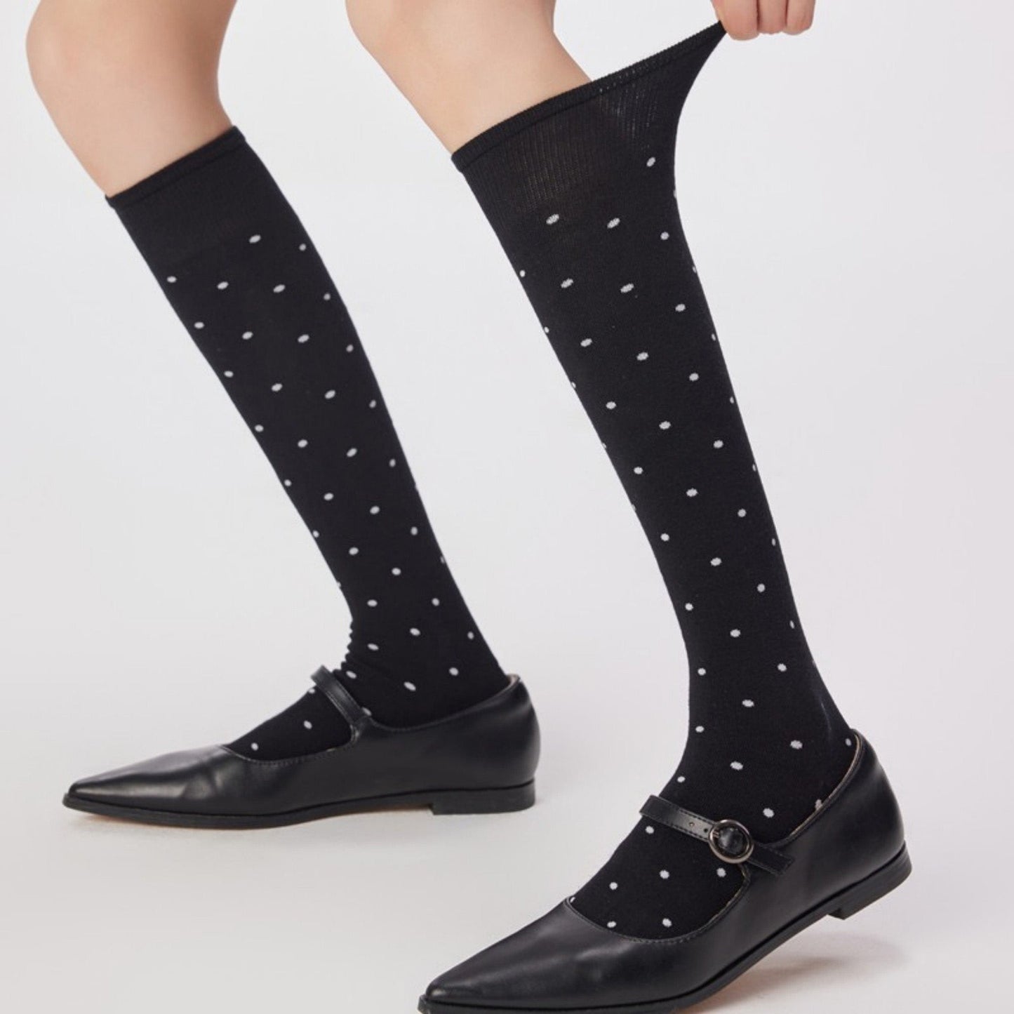 Anna-Kaci Women's 2-Pair Knee-High Socks with Classic Polka Dot Pattern Soft Stretch Fabric Perfect for Gifting and Everyday Wear