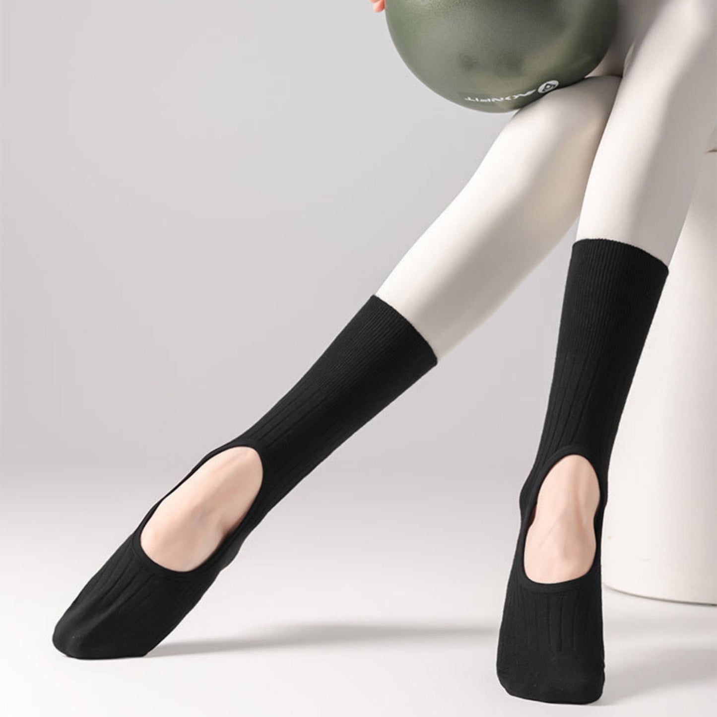 Anna-Kaci 2-Pair Non-Slip Pilates Socks with Open Instep Cutout and Ribbed Knit Design for Yoga, Barre, and Dance Workouts