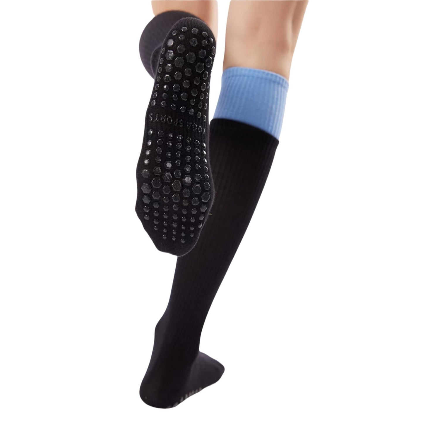 Anna-Kaci 2-Pair Knee High Grip Bottom Socks with Ribbed Knit Design and Cushioned Comfort for Yoga, Pilates, and Dance