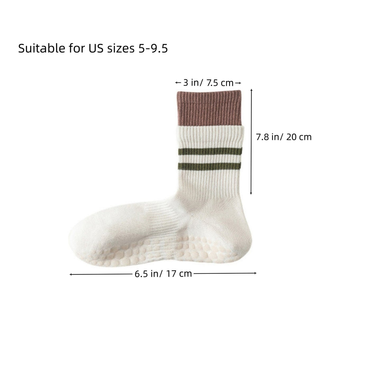 Anna-Kaci 3-Pair Mid-Calf Grip Bottom Socks with Striped Cuff and Soft Ribbed Knit for Everyday Comfort and Stability