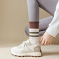 Anna-Kaci 3-Pair Mid-Calf Grip Bottom Socks with Striped Cuff and Soft Ribbed Knit for Everyday Comfort and Stability