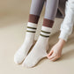 Anna-Kaci 3-Pair Mid-Calf Grip Bottom Socks with Striped Cuff and Soft Ribbed Knit for Everyday Comfort and Stability