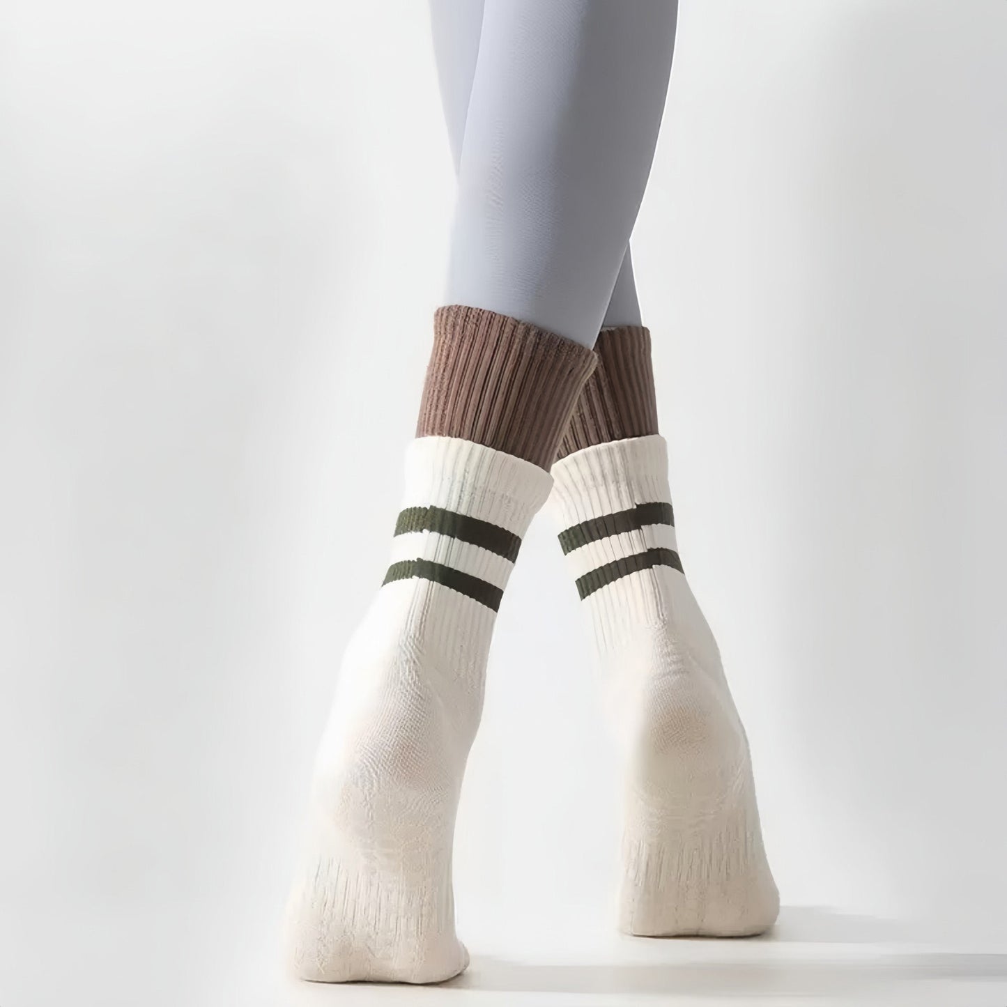 Anna-Kaci 3-Pair Mid-Calf Grip Bottom Socks with Striped Cuff and Soft Ribbed Knit for Everyday Comfort and Stability