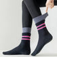 Anna-Kaci 3-Pair Mid-Calf Grip Bottom Socks with Striped Cuff and Soft Ribbed Knit for Everyday Comfort and Stability