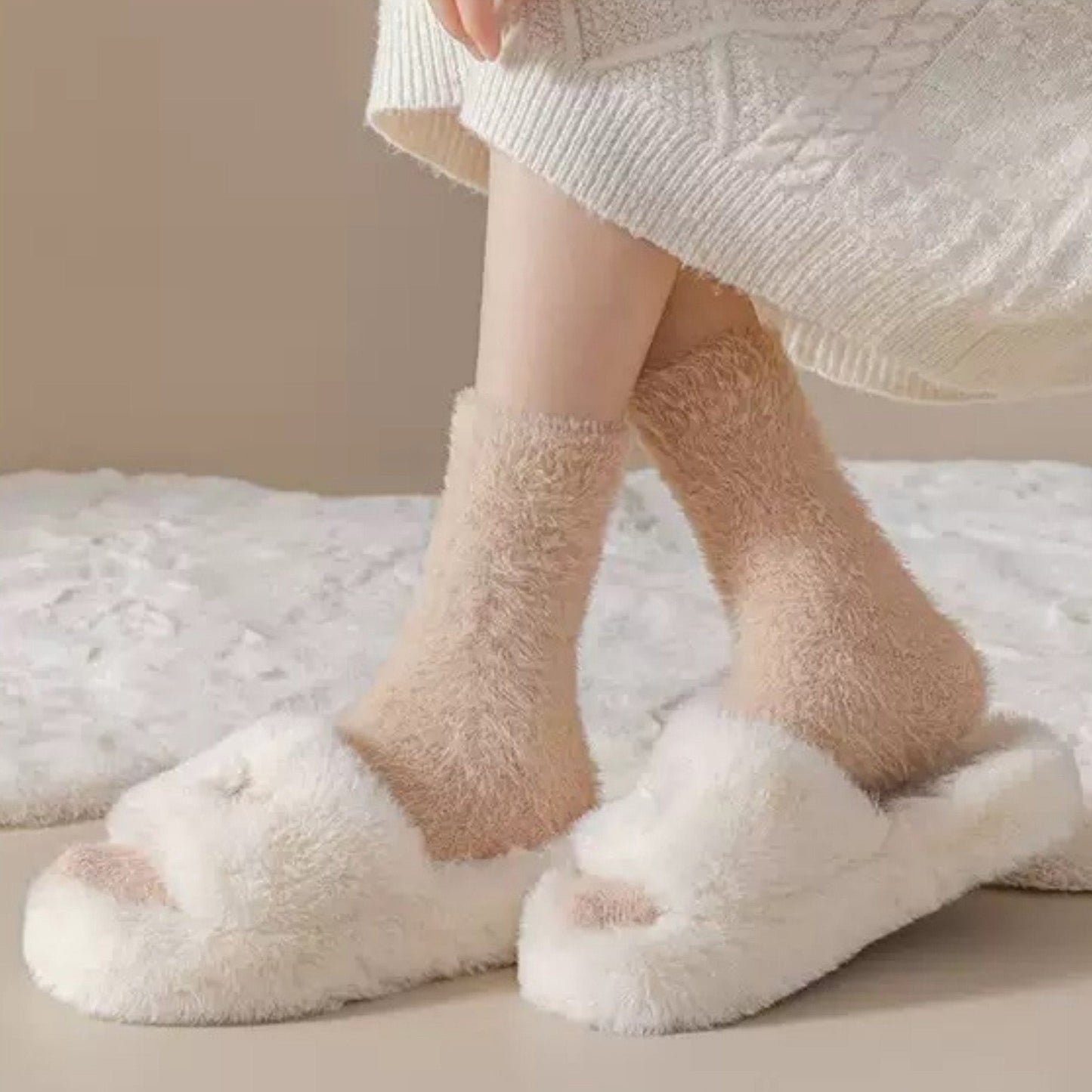 Anna-Kaci 3-Pair Plush Fuzzy Socks with Soft Fluffy Texture and Mid-Calf Design for Warmth and Comfort