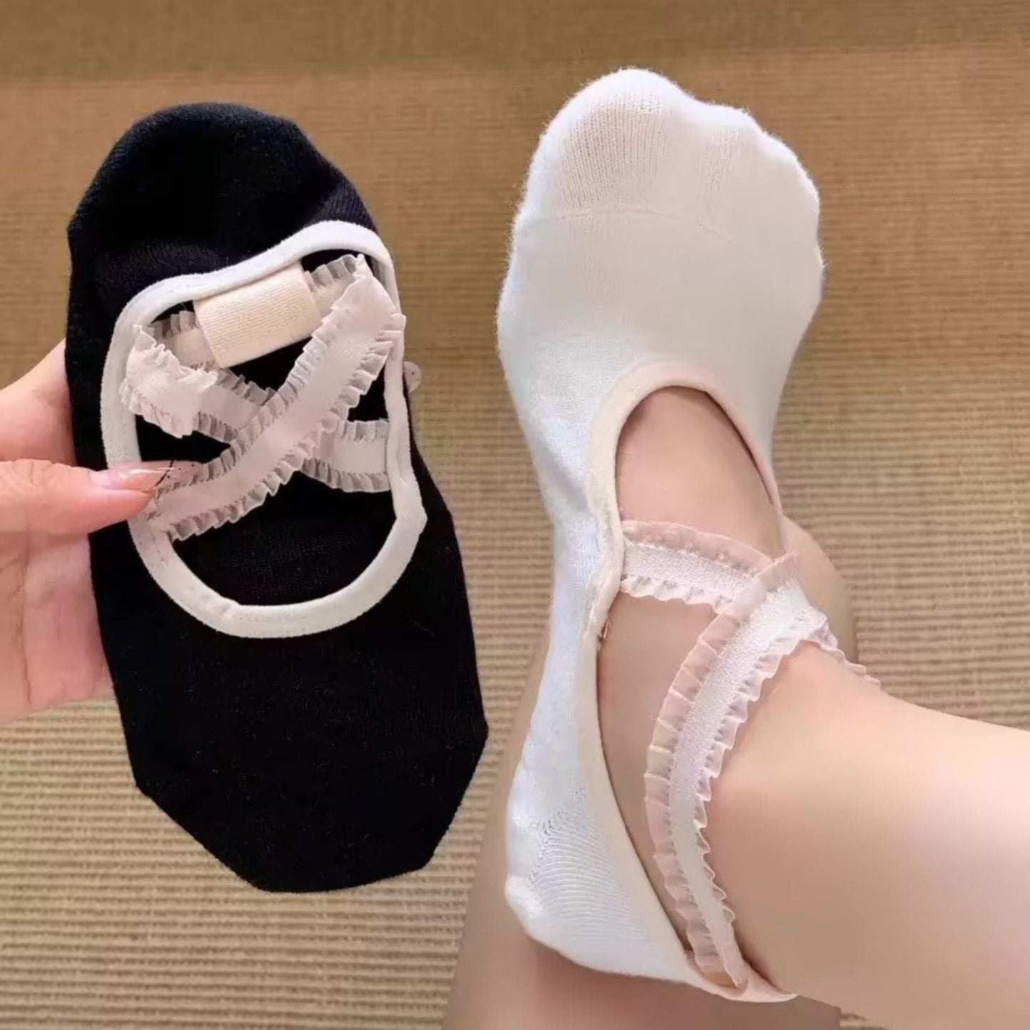 Anna-Kaci Yoga and Pilates Grip Sock and Fingerless Glove Set with Anti-Slip Design and Elastic Straps for Secure Fit