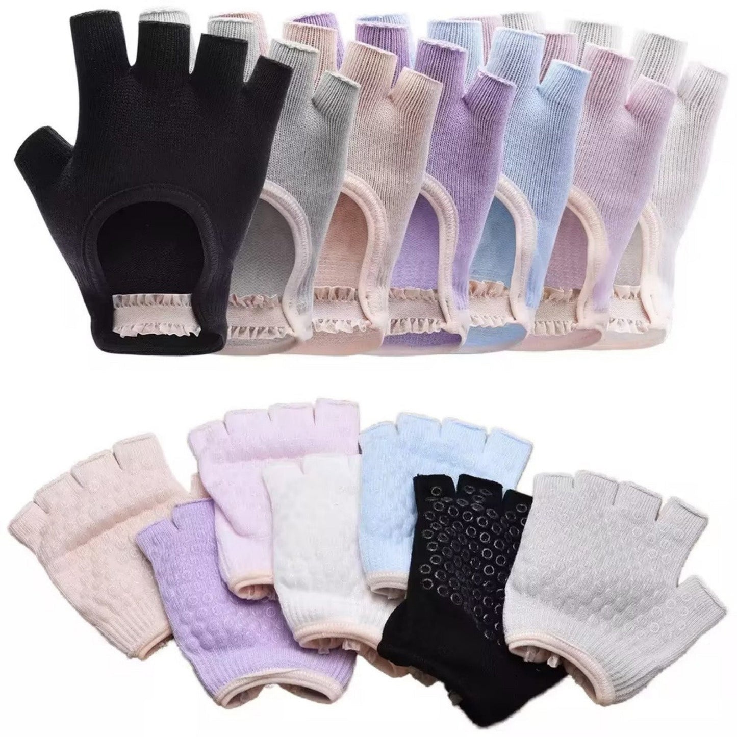 Anna-Kaci Yoga and Pilates Grip Sock and Fingerless Glove Set with Anti-Slip Design and Elastic Straps for Secure Fit