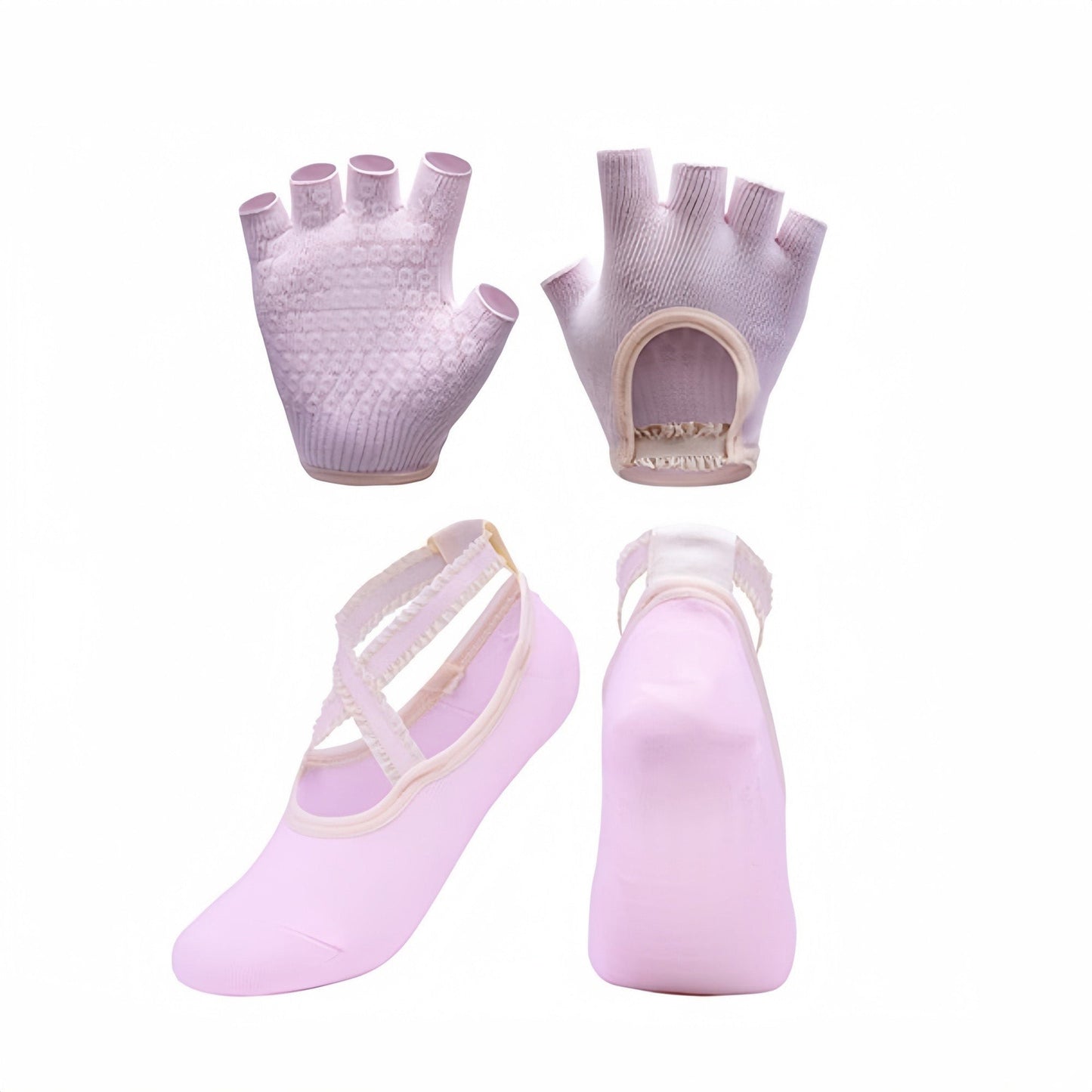 Anna-Kaci Yoga and Pilates Grip Sock and Fingerless Glove Set with Anti-Slip Design and Elastic Straps for Secure Fit
