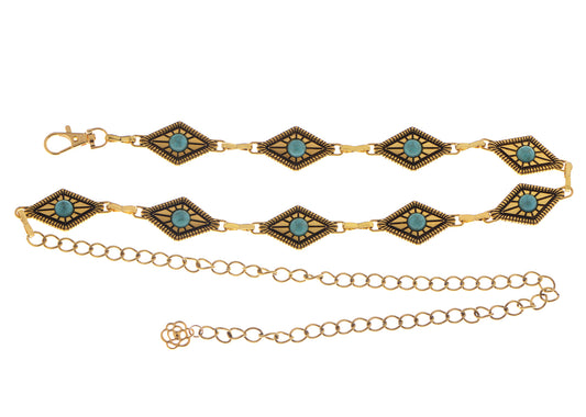Anna-Kaci Women's Vintage Turquoise Geometry Adjustable Chain Belts for Dress Country Concert Outfit