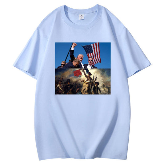 Graphic T-Shirt with Dual Historical and Patriotic Flag Print