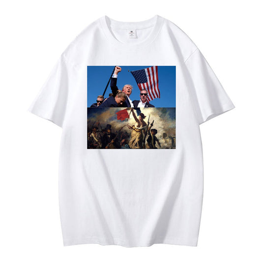Graphic T-Shirt with Dual Historical and Patriotic Flag Print