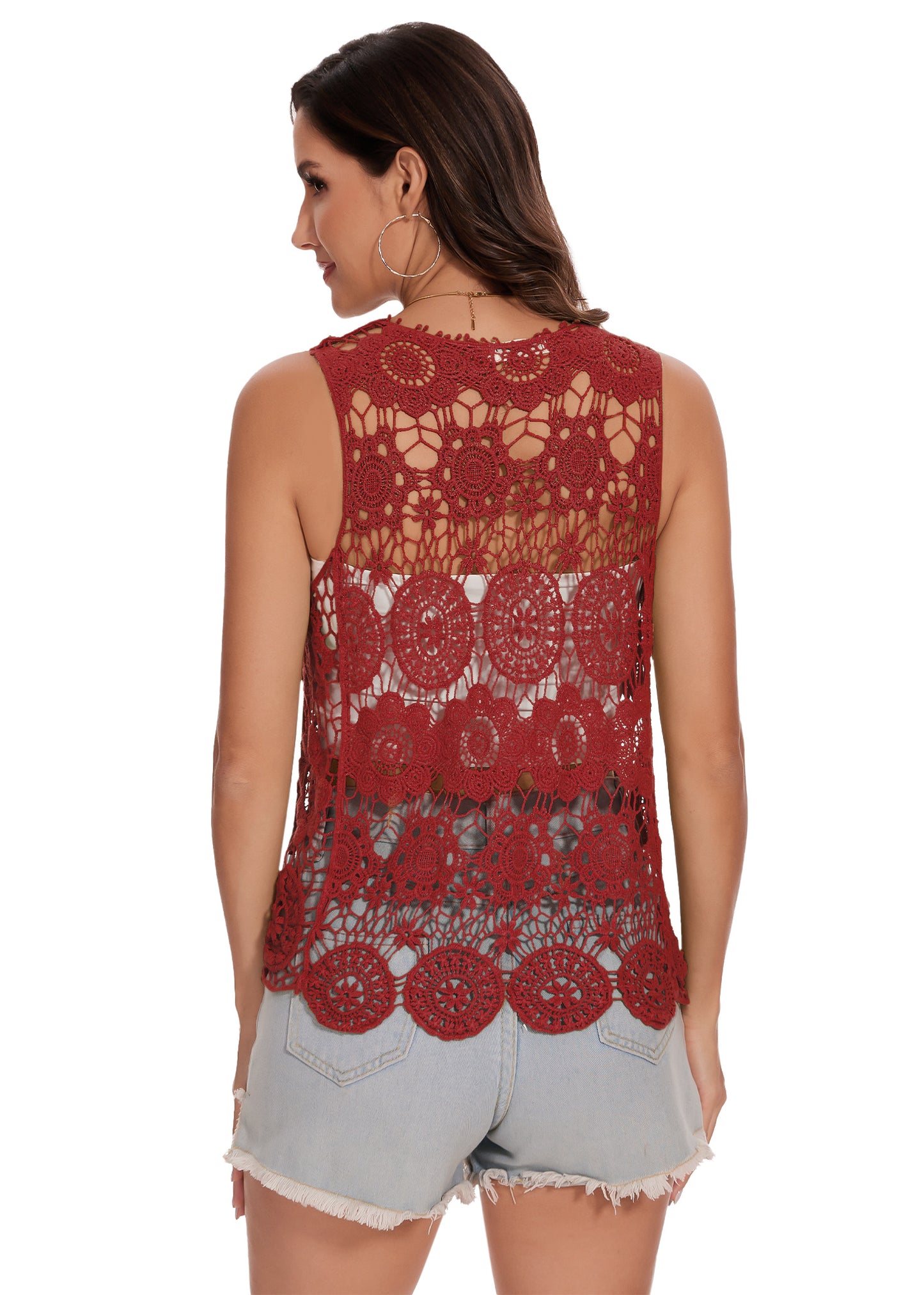 Floral Crochet Open Front Vest