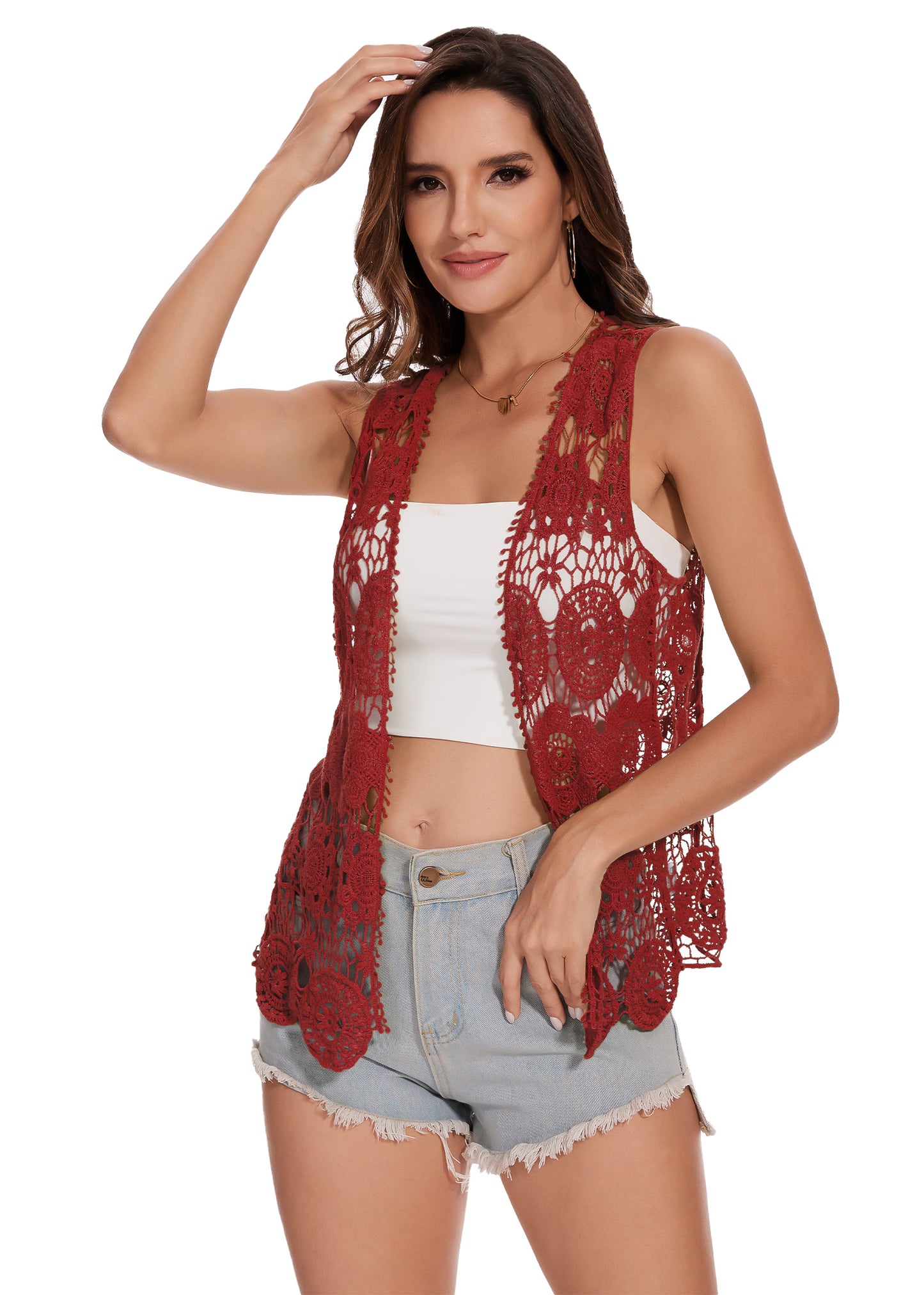 Floral Crochet Open Front Vest