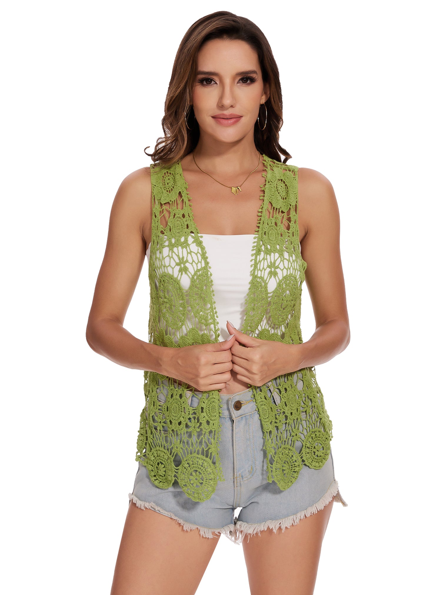 Floral Crochet Open Front Vest