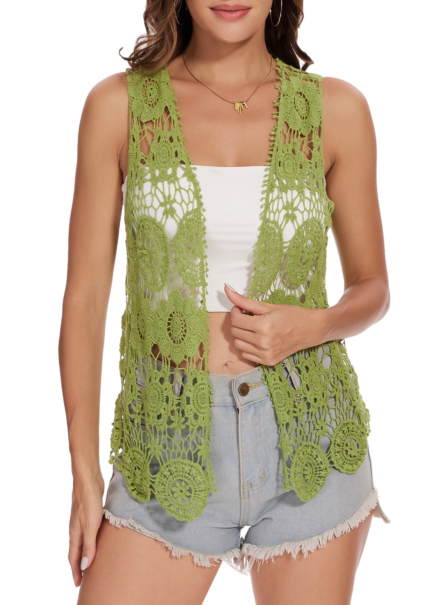 Floral Crochet Open Front Vest