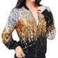 Striped Metallic Sequin Varsity Jacket