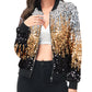 Striped Metallic Sequin Varsity Jacket