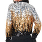 Striped Metallic Sequin Varsity Jacket